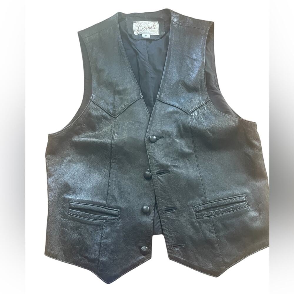 Vintage Leather by Lomeli Vest Mens Medium Formal Classic Rock Button Up Black